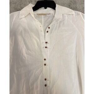 Soft Surroundings XS White Dress Button Down Front‎ With Puffy Sleeves
